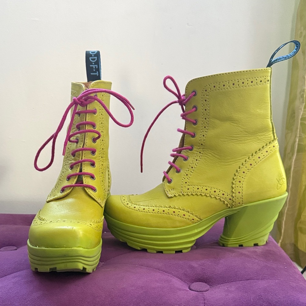 John Fluevog Lime Green Lace Up Boots